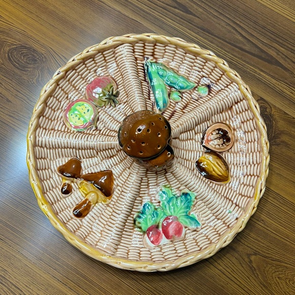 Japanese Hors d'oeuvre Ceramic Veggie Divided Serving Platter Mushroom - Picture 1 of 9